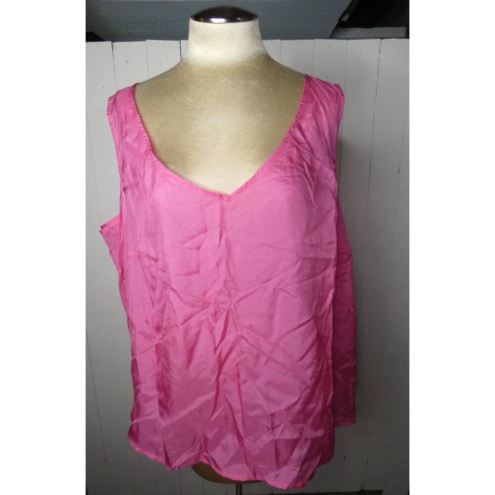 Robbie Bee Women's NWT 3X Pink 100% Silk Tank Top Boxy Double Vneck
